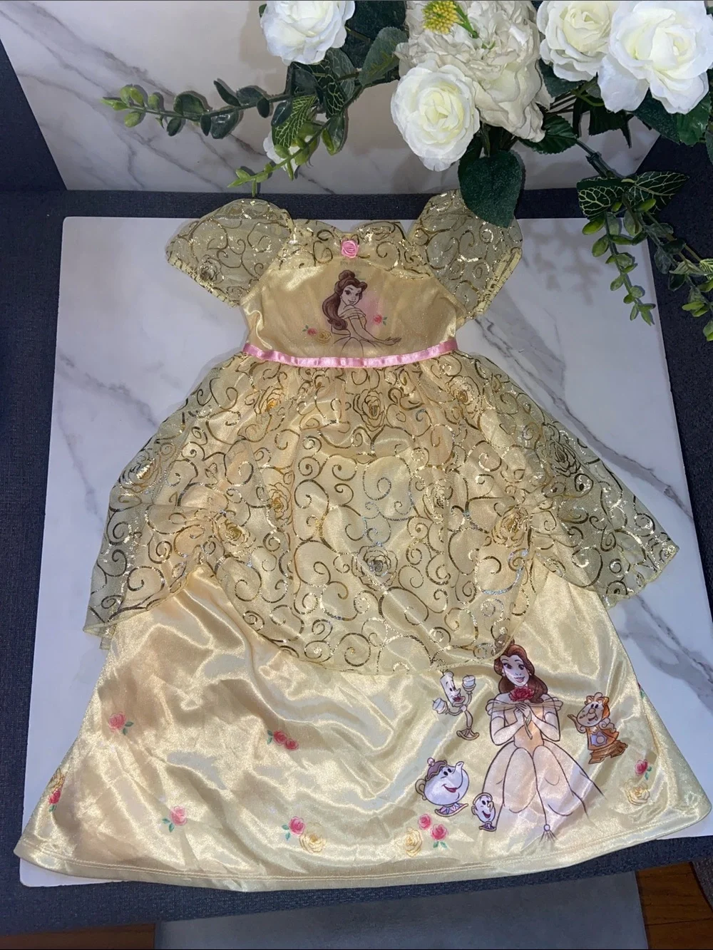 Disney Princess Belle Beauty And The Beast Girls' Gold Princess Dress size 3T